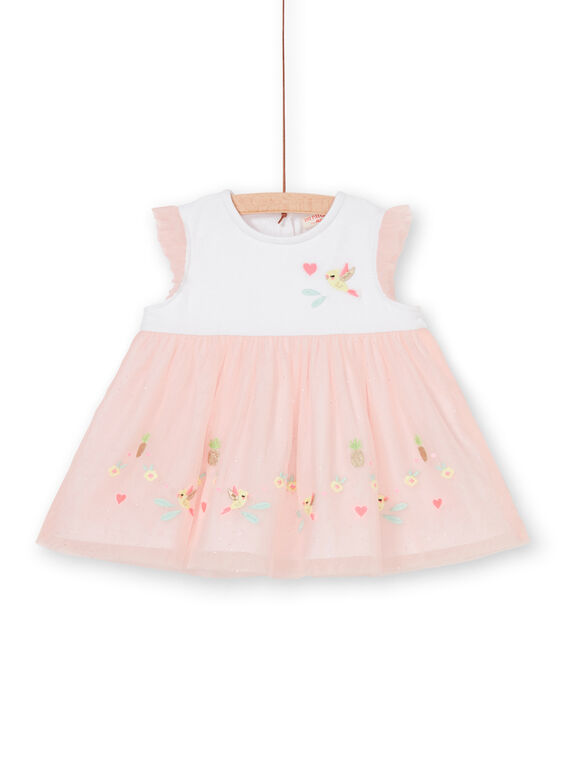 Vestido blanco y rosa para bebé niña LIBALROB4 / 21SG09O3ROB000