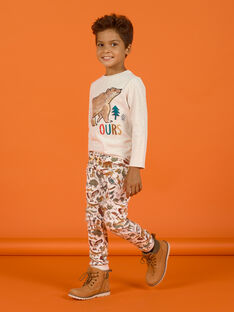Pantalón de chándal de color beige jaspeado con estampado animal para niño MOSAUJOG / 21W902P1JGBA013