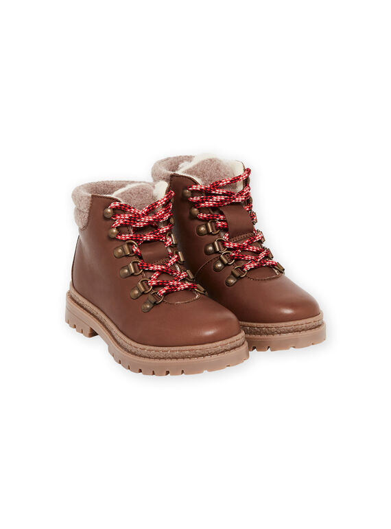 Boots de piel forrados de color marrón con cordones para niño MOBOOTMONT / 21XK3681D0D802