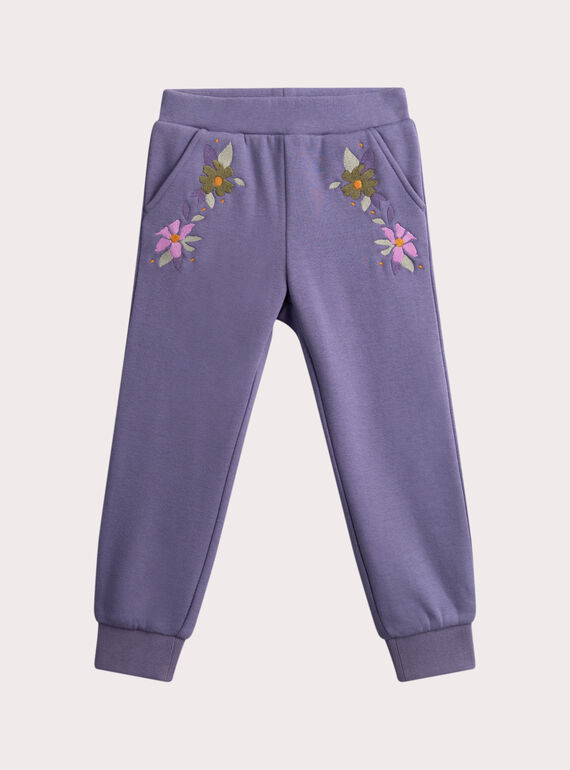 Pantalón cálido morado con bordados florales para niña VAPERPANT / 24W901R1PANH703