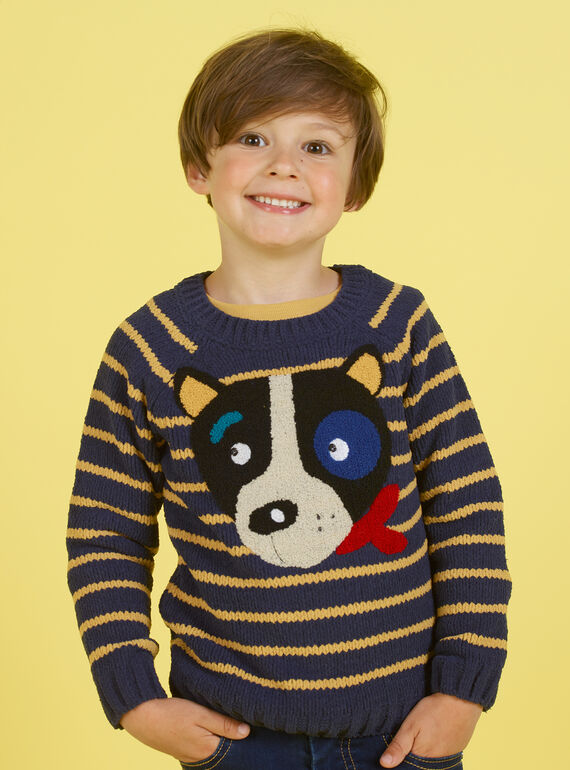 Jersey de manga larga de rayas y estampado de cara de perro para niño MOMIXPUL / 21W902J1PUL717