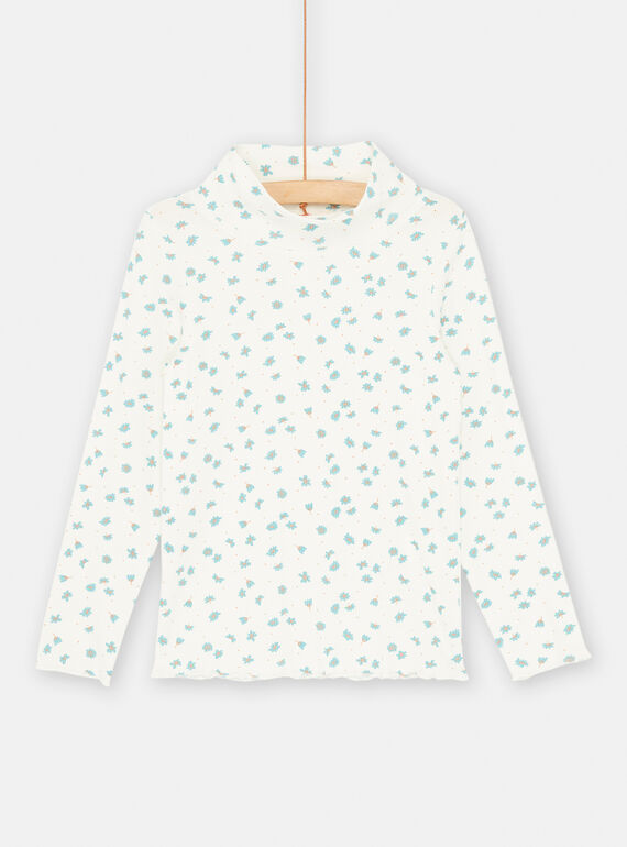 Jersey fino de color crudo con estampado floral para niña SAJOSOUP5 / 23W901NASPL001