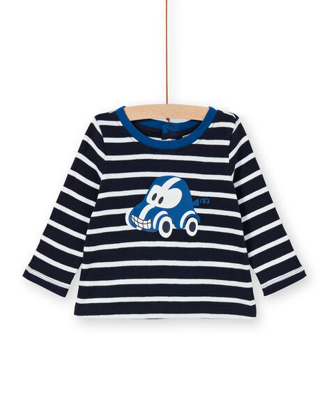 Camiseta de algodón de color azul oscuro y blanco de rayas para bebé niño LUJOTEE4 / 21SG1032TML713