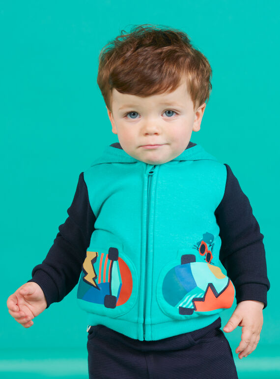 Cárdigan con capucha de color turquesa con estampado de monopatín para bebé niño MUTUGIL / 21WG10K1GILC217