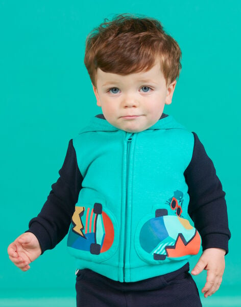 Cárdigan con capucha de color turquesa con estampado de monopatín para bebé niño MUTUGIL / 21WG10K1GILC217
