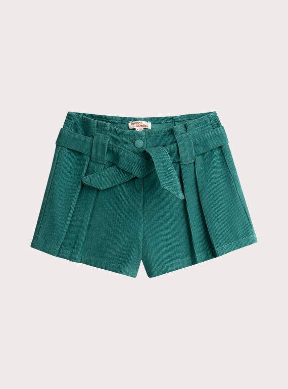 Pantalones cortos azul verde de terciopelo acotado para niña VAKLISHORT / 24W90141SHO215