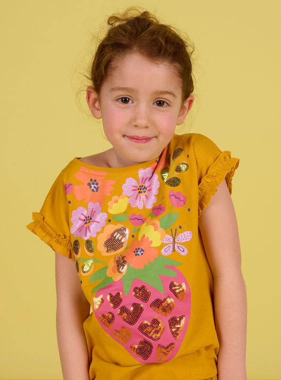 Camiseta azafrán con estampado de fresa y floral para niña NAHOTI1 / 22S901T1TMC109