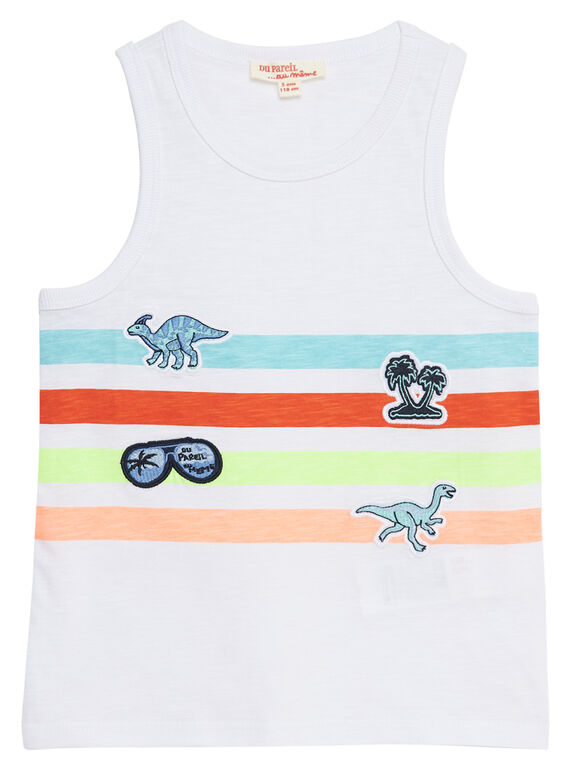 Camiseta de tirantes de color blanco con estampado delante y parches para niño JOQUADEB / 20S902R1DEB000