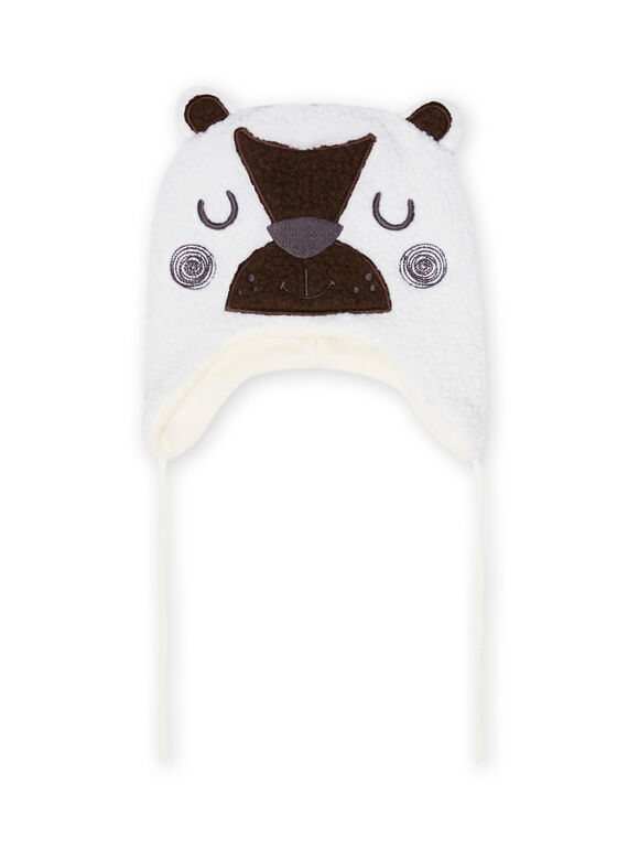 Gorro de color crudo con estampado de oso de sherpa para bebé niño MYUGROBON3 / 21WI1063BON001
