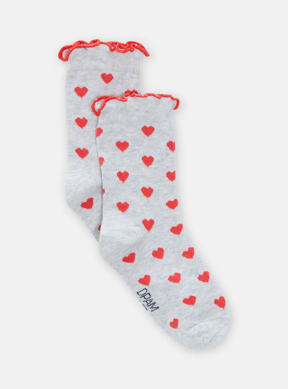 Calcetines de color gris jaspeado claro con estampado de corazón para niña TYAJOSCHO2B / 24SI0185SOQJ920