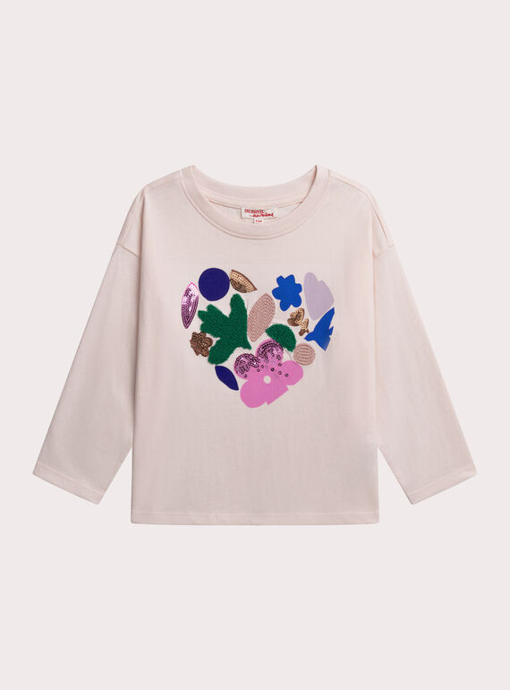 Camiseta beige con dibujo floral para niña XABLUTEE2 / 25W901N1TML114
