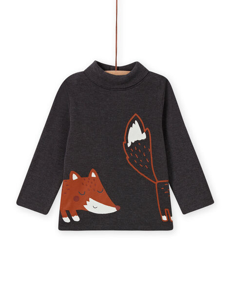 Jersey fino de cuello vuelto gris antracita con estampado de zorro para bebé niño MUSAUSOUP / 21WG10P1SPL944