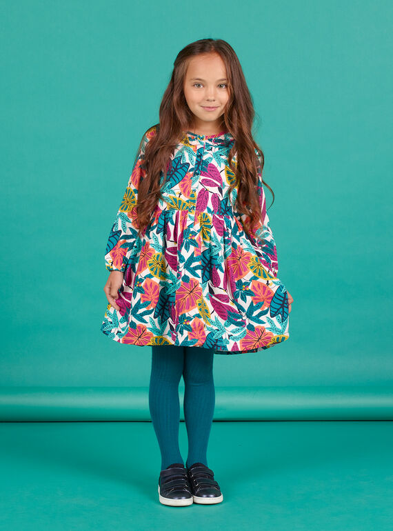 Vestido rosa de twill con estampado floral para niña MATUROB2 / 21W901K4ROBH705