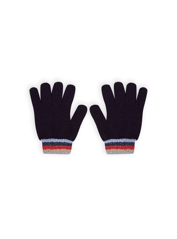 Guantes de color azul noche con detalles de rayas para niña MYAMIXGAN1 / 21WI0151GANC205