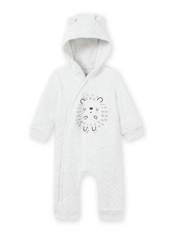 Mono con capucha de color gris jaspeado con estampado de erizo para recién nacido unisex MOU1COM1 / 21WF0541CBLJ920