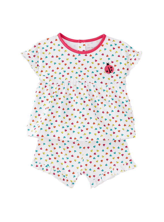 Pijama corto de color blanco con estampado para mariquitas para bebé niña JEFIPYJCOE / 20SH13U2PYJ000