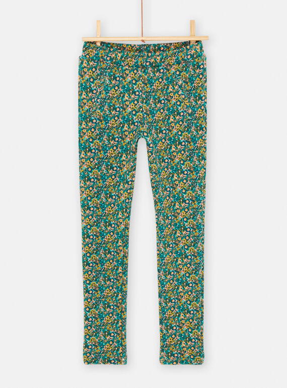 Pantalón azul pavo con estampado floral para niña SADUPANT1 / 23W901P1PANC235
