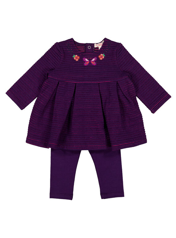 Conjunto de vestido y leggings de color violeta para niña recién nacida GIVIOENS / 19WG09R1ENS708