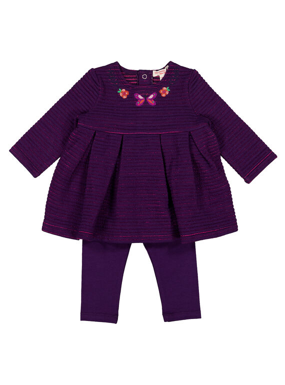 Conjunto de vestido y leggings de color violeta para niña recién nacida GIVIOENS / 19WG09R1ENS708