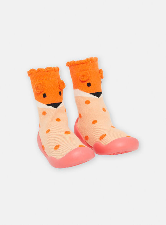 Patucos calcetín de color naranja y rosa con estampado de lunares SICHO7REN / 23XK3761D08400
