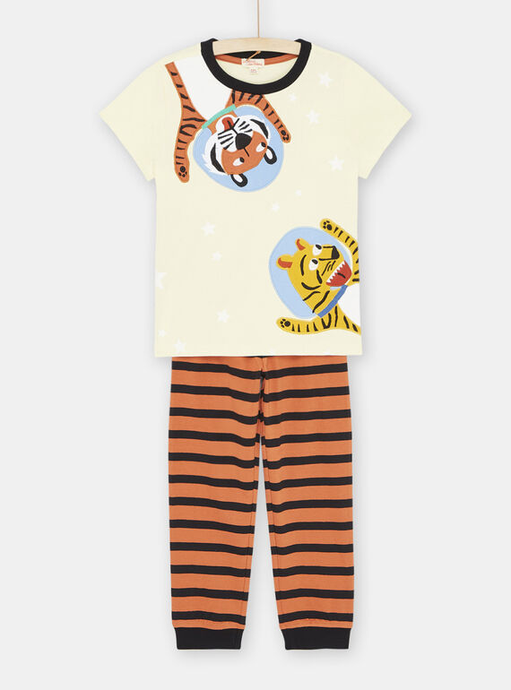 Pijama beige y naranja con estampado de tigres para niño SEGOPYJAST / 23WH1234PYJ103