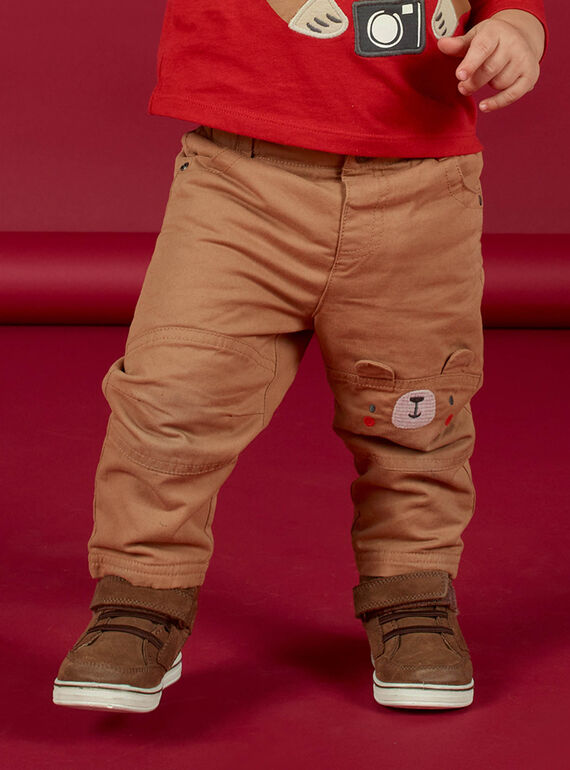 Pantalón marrón con detalles con estampado de osito para bebé niño MUFUNPAN2 / 21WG10M2PANI820