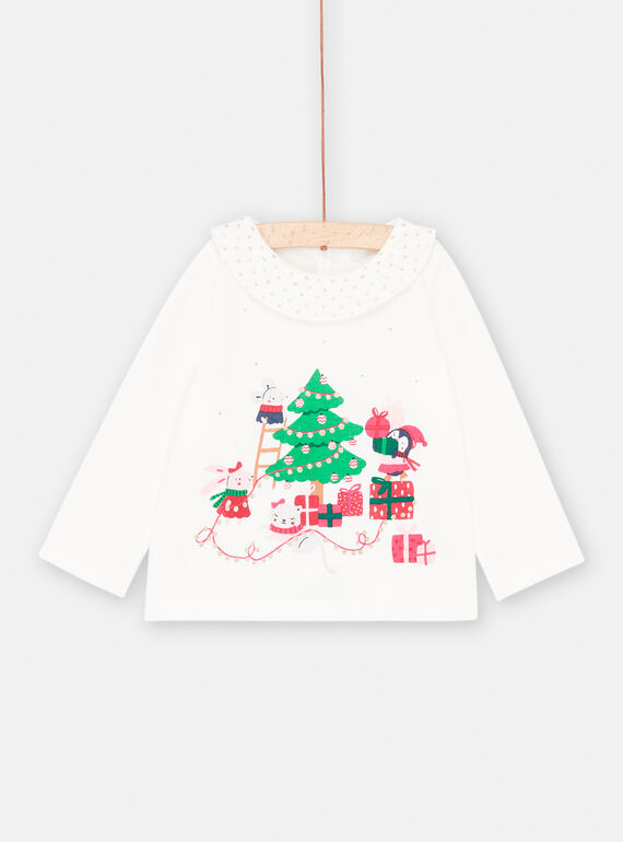 Camiseta de color crudo de manga larga de Navidad para bebé niña SIWAYBRA / 23WG09S1BRA001