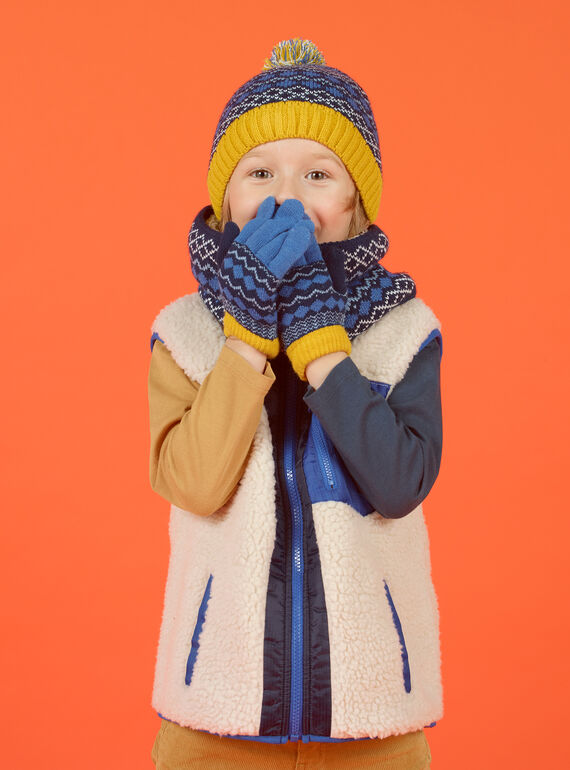 Gorro azul con borla con estampado de punto jacquard para niña MYOGROBON6 / 21WI0268BON221