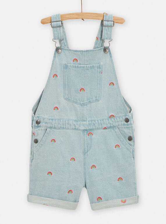 Peto vaquero de color azul denim claro con estampado de arcoíris bordados para niña TACLUSAC / 24S901O1SACP272