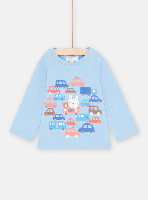 Camiseta azul con estampado de coches y animales para bebé niño SUFORTEE2 / 23WG10K1TML219