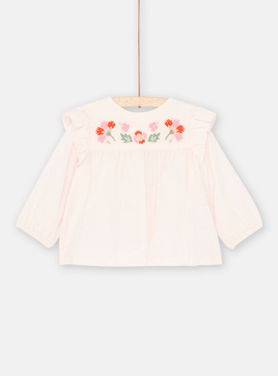 Camisa rosa pastel con bordados de flores para bebé niña SIVERCHEM / 23WG09J1CHED310