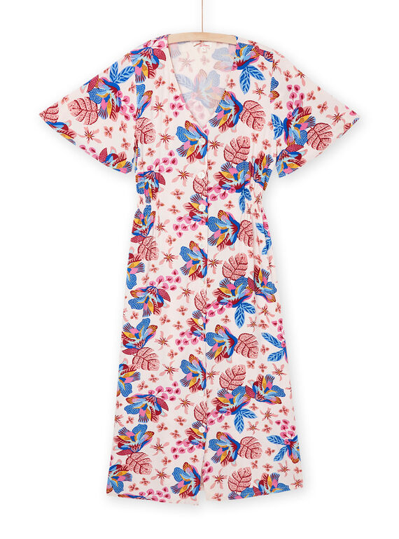 Vestido largo rosa empolvado con estampado exótico RAMUMROB1 / 23S993G2ROBD327