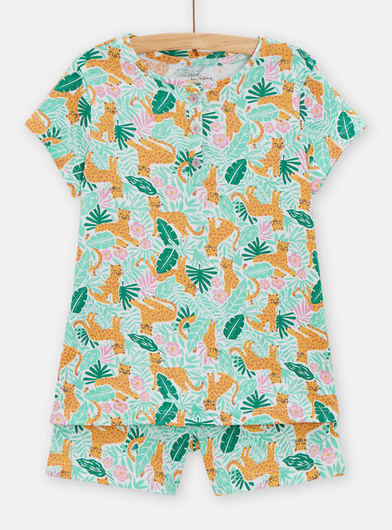 Pijama multicolor con estampado tropical y de leopardo para niña TEFAPYJUNG / 24SH1158PYJ632