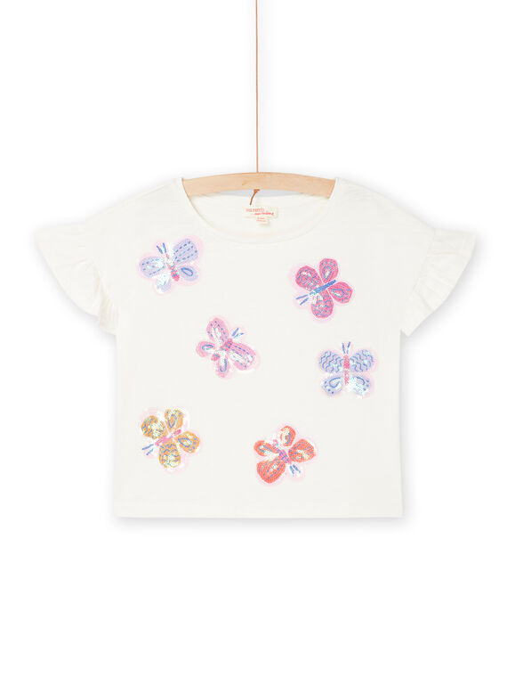 Camiseta blanca con estampado de mariposas con lentejuelas RAJUNTI4 / 23S901U2TMC001