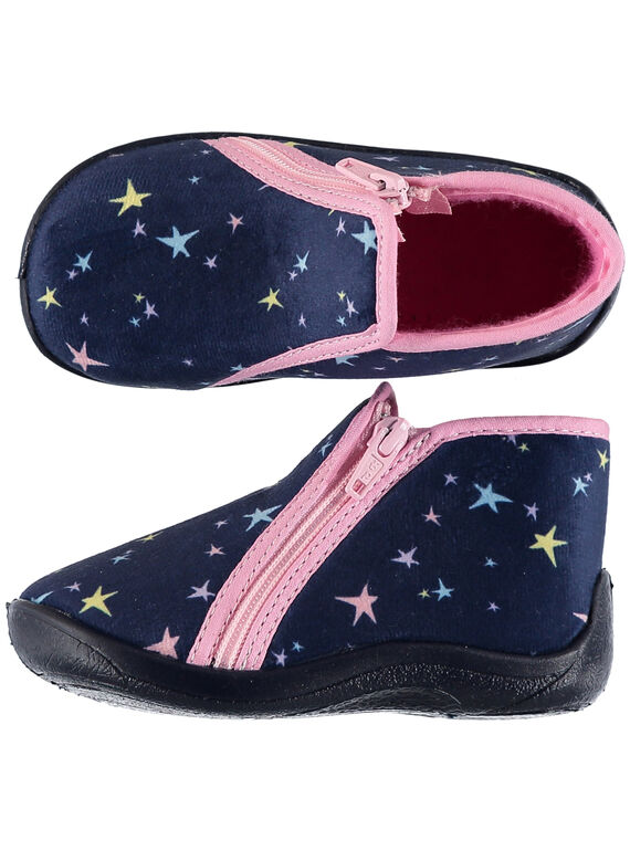 Zapatillas de casa con estampado de estrellas de terciopelo de color azul para bebe niña GBFBOTSTAR / 19WK37Z6D0A070