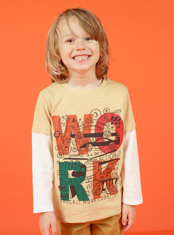 Camiseta de manga larga de color beige y crudo con estampado de fantasía para niño MOCOTEE1 / 21W902L1TMLA006