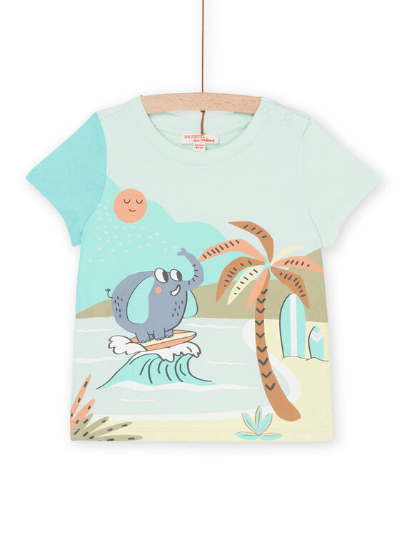 Camiseta verde agua con estampado de elefante surfero y playa RUEXOTI2 / 23SG10V2TMC614