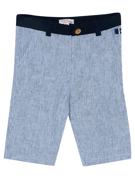 Bermudas de rayas en relieve de color azul de lino y algodón para niño JOWEBER2 / 20S90292BER705