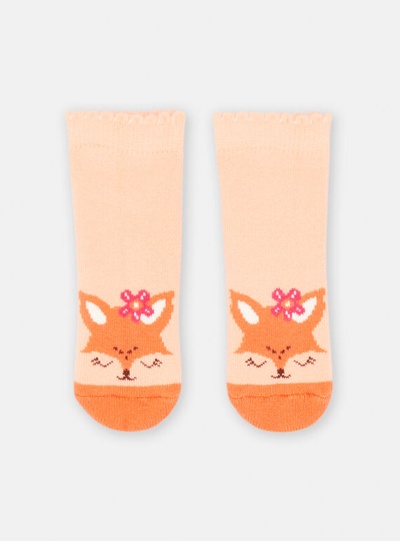Calcetines de color salmón con estampado de zorros para bebé niña SYIJOSOQB2 / 23WI09N7SOQ401