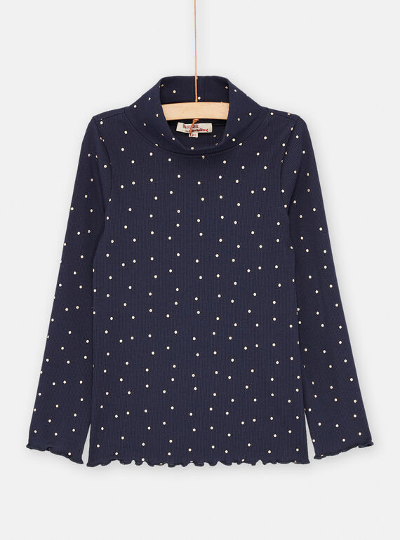 Jersey fino azul marino con estampado de lunares para niña SAJOSOUP3 / 23W901NBSPL070