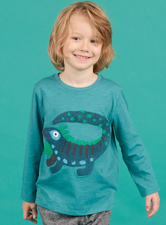 Camiseta azul turquesa con dibujo de fantasía para niño MOTUTEE5 / 21W902K2TMLC239