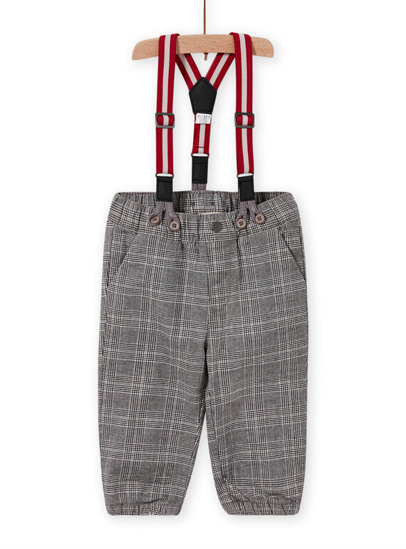 Pantalón negro de cuadros con tirantes de rayas para bebé niño MUNOPAN2 / 21WG10Q2PAN090