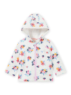 Sudadera de color gris jaspeado con estampado floral para bebé niña MIPLAHOJOG / 21WG09O1JGHJ920
