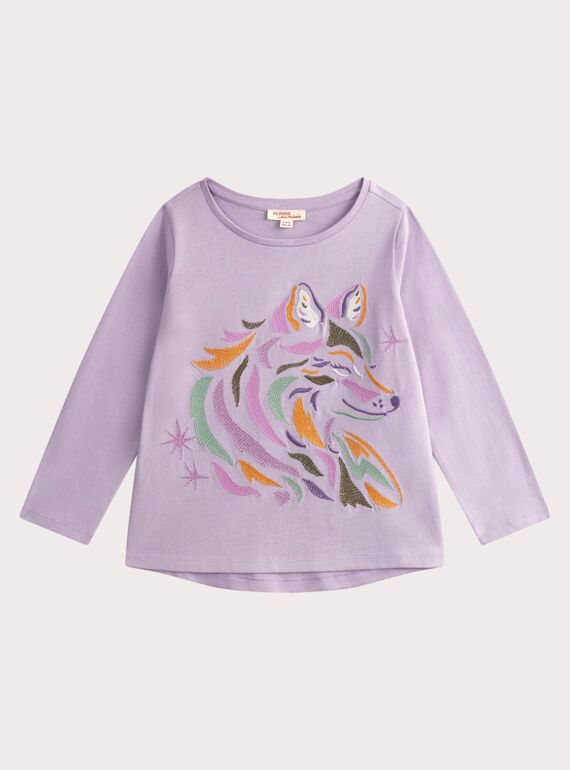 Camiseta morada con animación de lobo con bordados para niña VAPERTEE1 / 24W901R1TML326