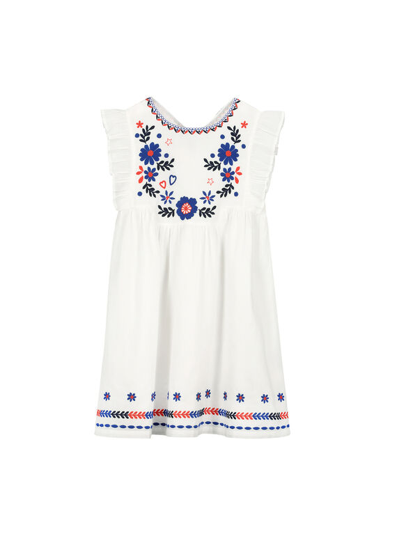 Vestido bordado de color blanco para niña FATOROB3 / 19S901L3ROB000