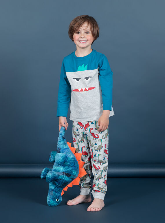 Pijama de camiseta y pantalón gris jaspeado y azul para niño MEGOPYJMAN1 / 21WH1272PYGJ922