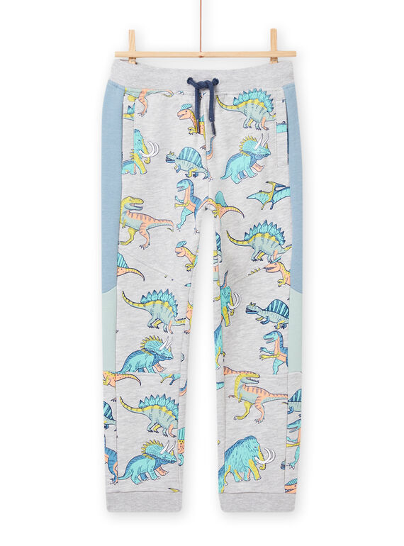 Pantalón de chándal color gris jaspeado con estampado de dinosaurios para niño NOMOJOG / 22S902N1JGBJ922