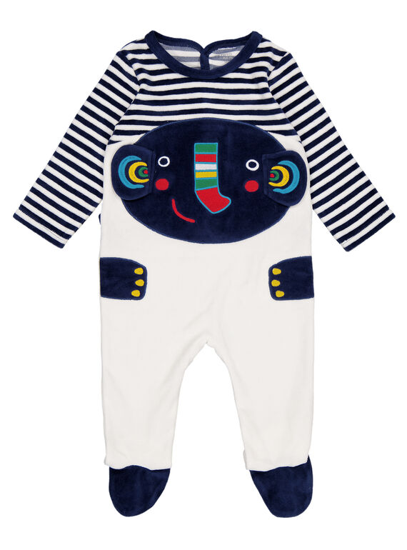 Pelele de rayas de color azul marino y crudo de terciopelo para niño recién nacido GEGAGREFAN / 19WH14N2GRE070