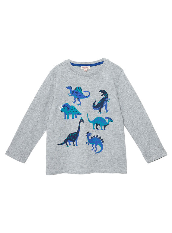 Camiseta de manga larga de color jaspeado con estampado de dinosaurios para niño JOJOTEE2 / 20S90243D32943