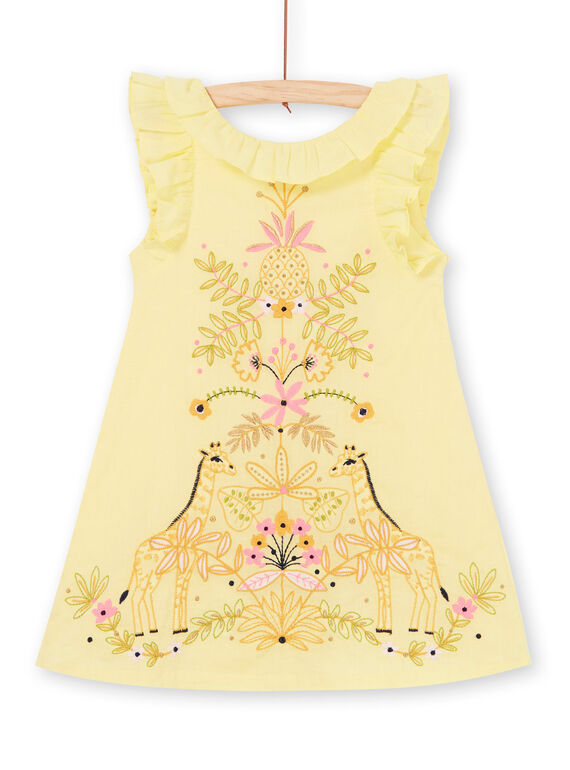 Vestido amarillo con bordado de jirafas y hojas LAJAUROB4 / 21S901O3ROB116